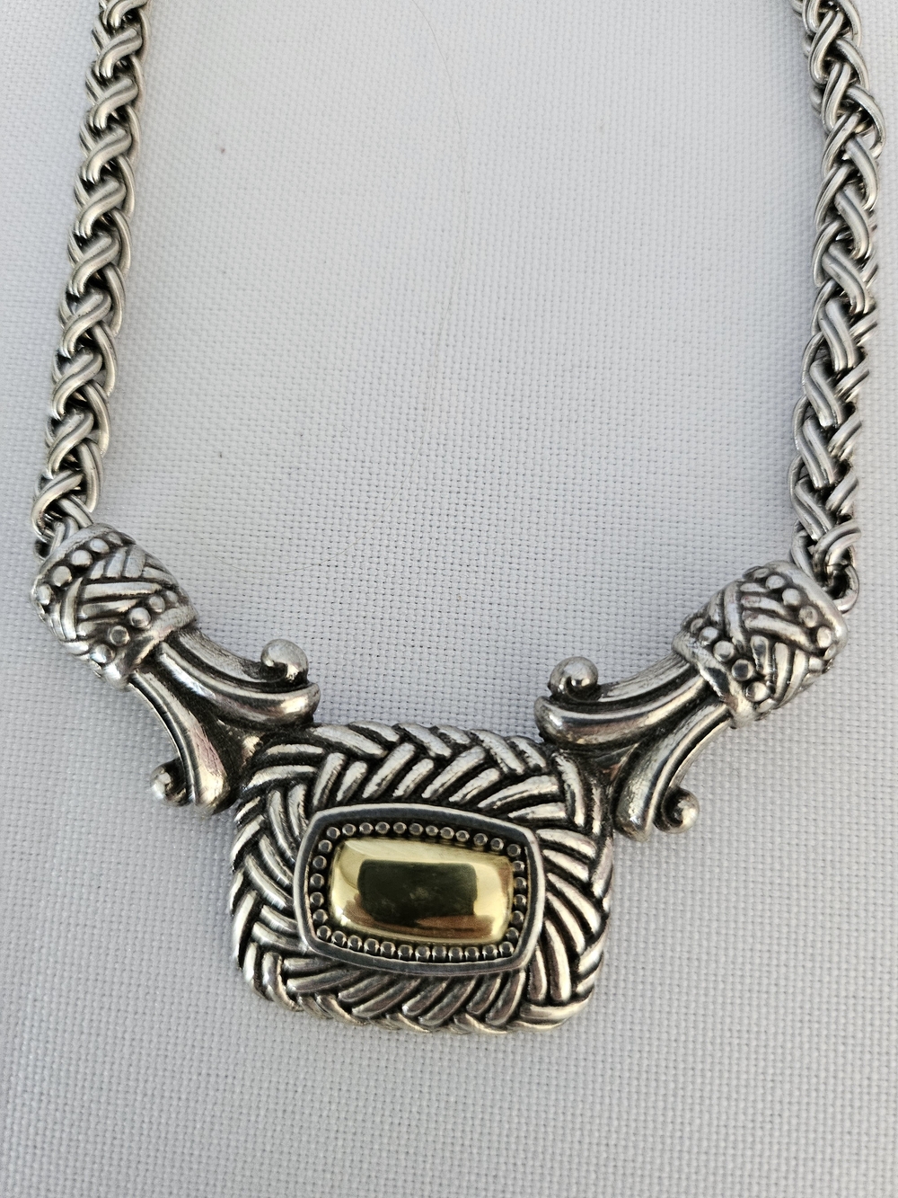 Sterling-Style Two-Tone Statement Necklace - Silver with Gold Accent